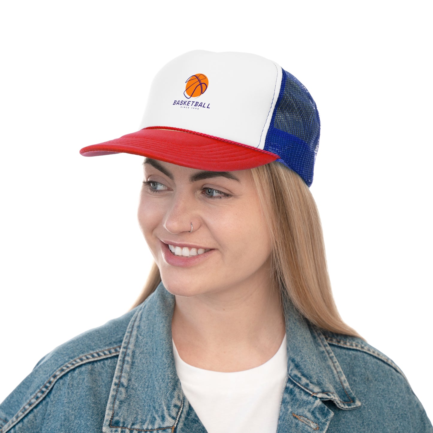 Basketball Trucker Cap - Sporty Mesh Hat with Basketball Graphic