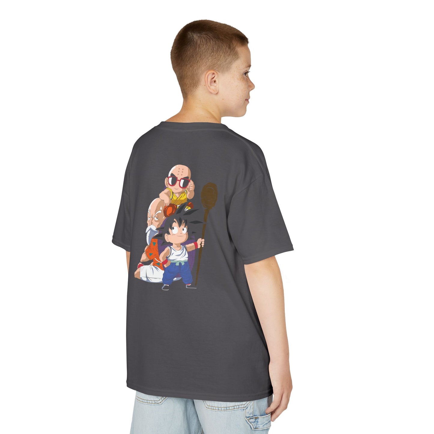 Kids Anime Character Tee - Fun Black Heavy Cotton T-Shirt for Young Fans