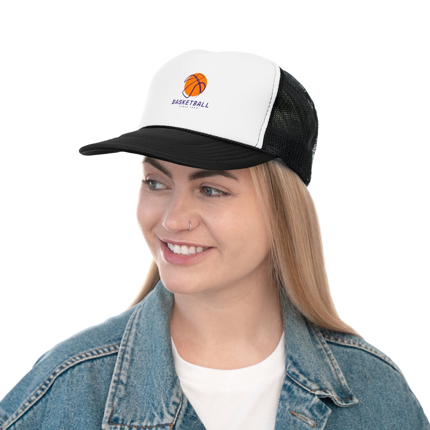 Basketball Trucker Cap - Sporty Mesh Hat with Basketball Graphic