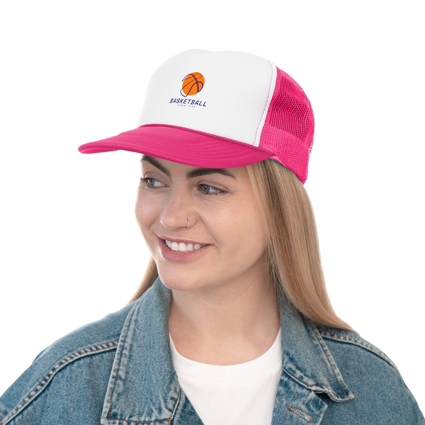 Basketball Trucker Cap - Sporty Mesh Hat with Basketball Graphic