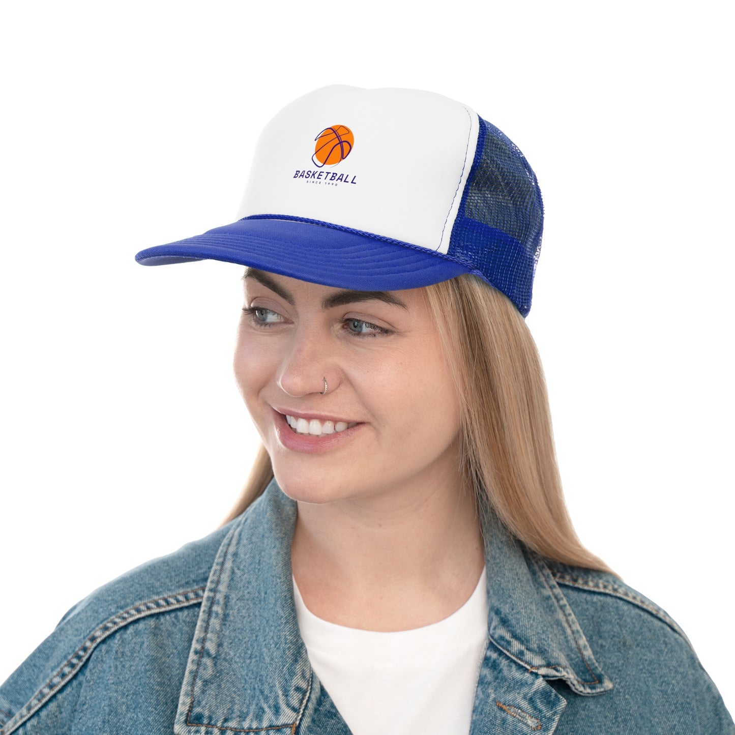 Basketball Trucker Cap - Sporty Mesh Hat with Basketball Graphic
