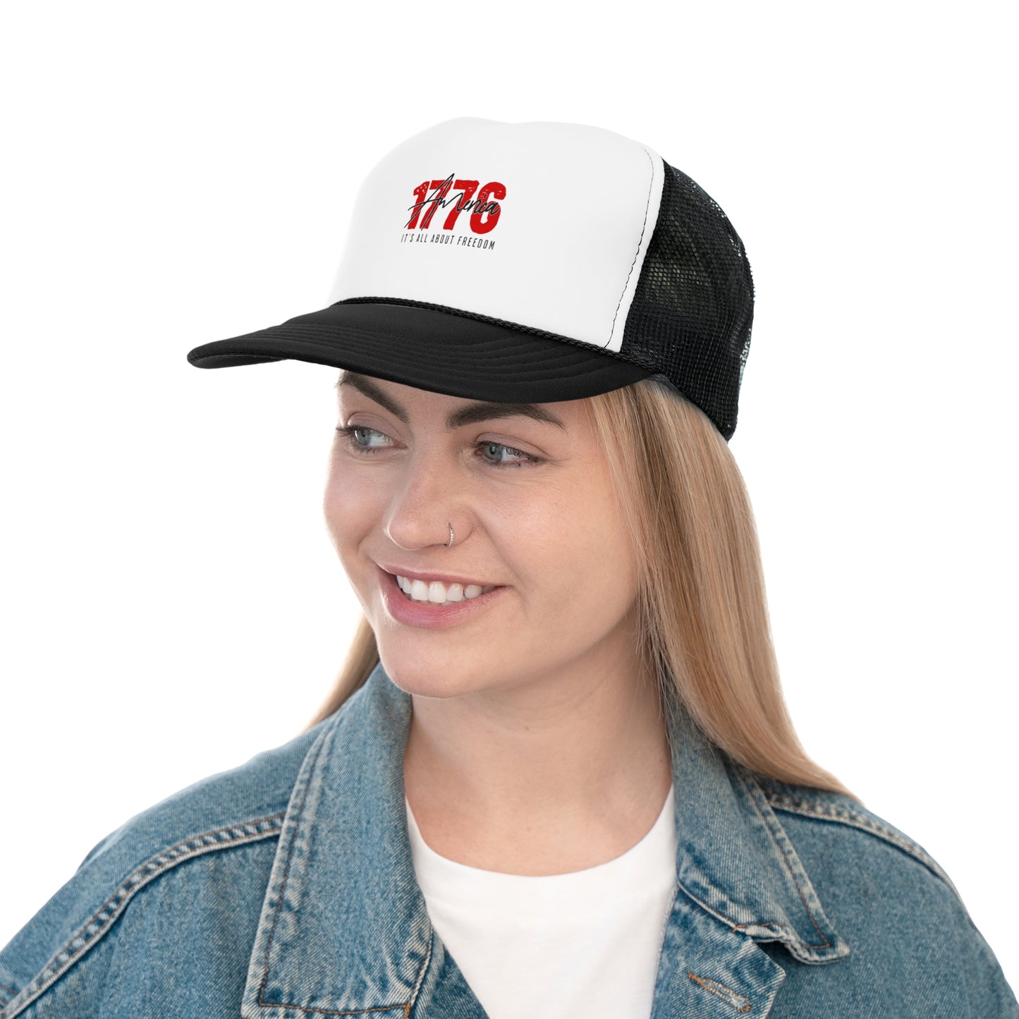 1776 Freedom Trucker Cap - Adjustable Mesh Hat for Patriotic Style