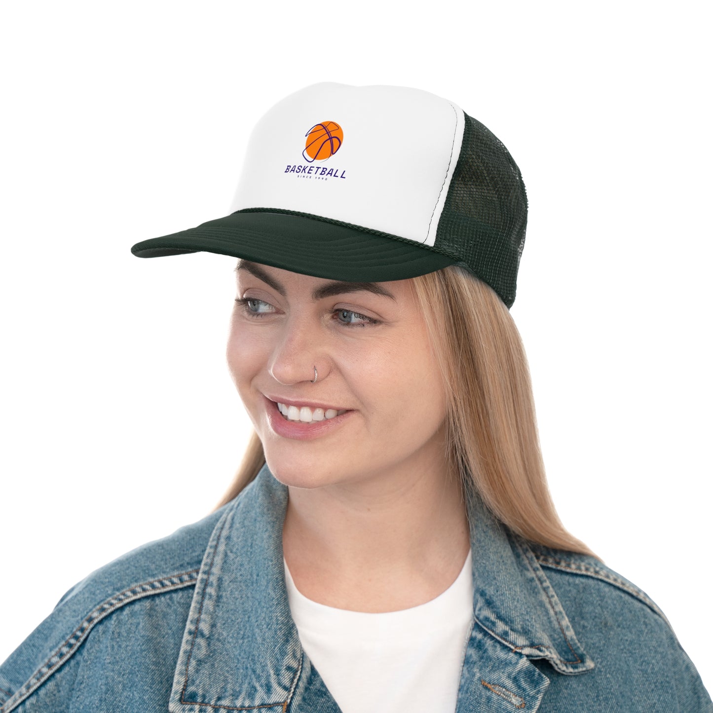 Basketball Trucker Cap - Sporty Mesh Hat with Basketball Graphic