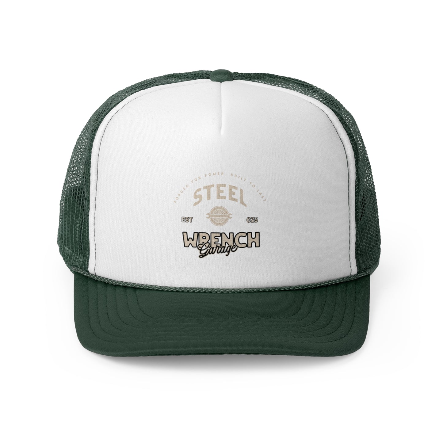 Vintage Wrench Garage Trucker Cap - Stylish Black and White Hat
