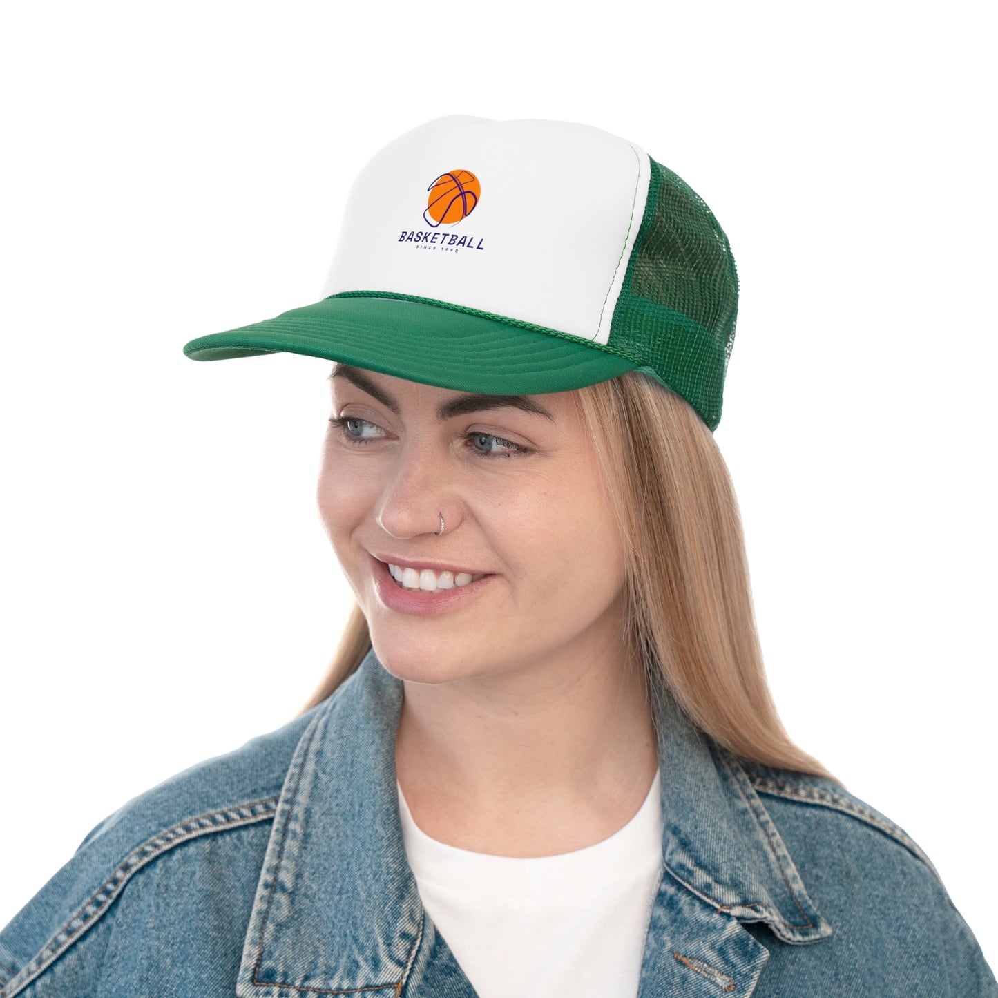 Basketball Trucker Cap - Sporty Mesh Hat with Basketball Graphic