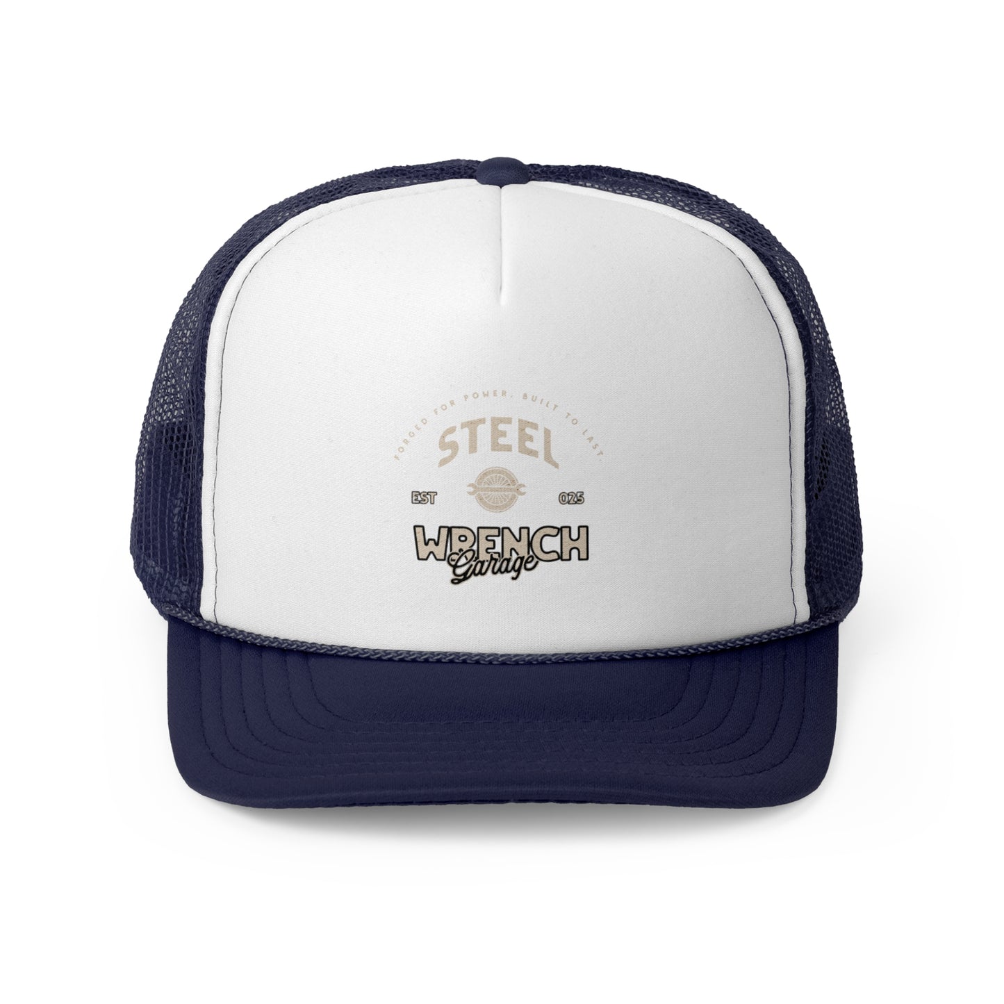 Vintage Wrench Garage Trucker Cap - Stylish Black and White Hat