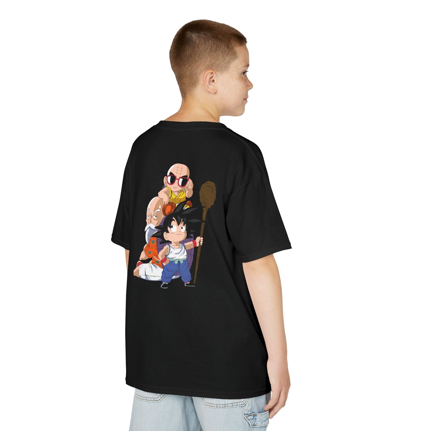 Kids Anime Character Tee - Fun Black Heavy Cotton T-Shirt for Young Fans